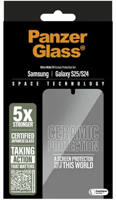 Productafbeelding van PanzerGlass Ceramic Screenprotector met applicator voor de Samsung Galaxy S25