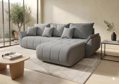 Produktbild von CORNERO Ecksofa mit Schlaffunktion SYDNEY Sofa L-Form Couch mit Bettkasten  Eckcouch mit Stauraum Hellgrau Ottomane rechts