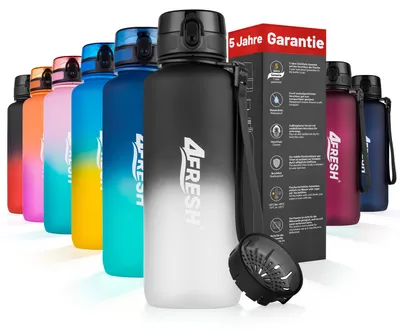 Produktbild von 4FRESH Trinkflasche 1500 ml aus Tritan – BPA-freie Gallon Wasserflasche mit 1-Klick-Öffnung, Skala & Trageschlaufe