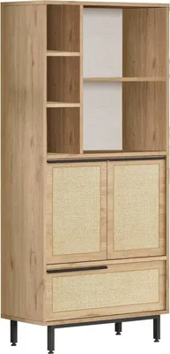 Produktbild von Kommode Alderamin, Wohnzimmerbuffet, Wohnzimmer-Sideboard, Moderne Küchen-Speisekammer, 75x36 h162 cm, Walnuss und Eiche