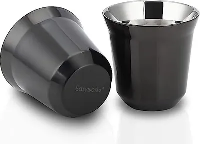 Imagen del producto de Easyworkz - Juego de tazas de café espresso de acero inoxidable, de doble pared, aisladas, para café solo, resistentes al calor, capacidad de 150 ml