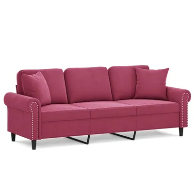 Produktbild von vidaXL 3-Sitzer-Sofa mit Zierkissen Weinrot 180 cm Samt