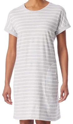 Immagine prodotto di SCHIESSER Camicia da notte da donna 95 cm - Abbigliamento da notte, maniche corte, cotone, motivo grigio/bianco L