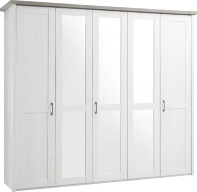 Produktbild von Kleiderschrank - 241 x 212 cm - 5 Türen - Pinie weiß Nachbildung - Trüffel Nachbildung - mit Spiegel