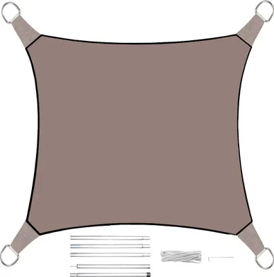 Produktbild von Sonnensegel Quadratisch Braun 3,6m mit Stangenset für Garten Sonnenschutzsegel