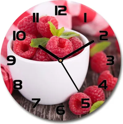 Produktbild von Wanduhr aus Glas 30fi Glasbild Glasuhr Gehärtetes Glas - schwarze-zeiger - Raspberries in a bowl