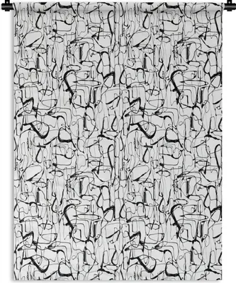 Produktbild von MuchoWow® Wandteppich Wandbehang Linienkunst - Abstrakt - Muster - Schwarz und Weiß 150x200 cm Tapisserie Dekoration Wandtuch - Wandaufhängung - Moderner