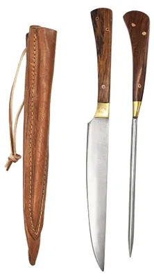 Produktbild von Mittelalter-Besteck Set Typ 4 mit Doppellederscheide Holzgriff