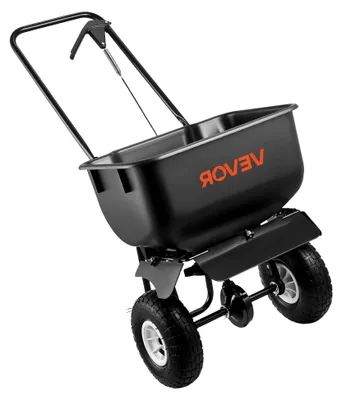 Produktbild von Streuwagen mit 3,66 m Streubreite und 36,3 kg Tragkraft, ausgestattet mit 10 Zoll Rädern, geeignet für Saatgut, Dünger, Streusalz und Enteisungsmittel