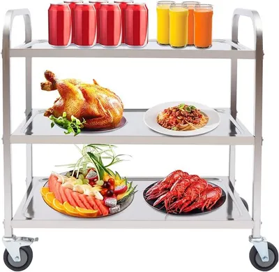 Produktbild von 3 Borde Servierwagen Edelstahl Teewagen Küchenwagen Gastro Servierhilfe 4 Räder