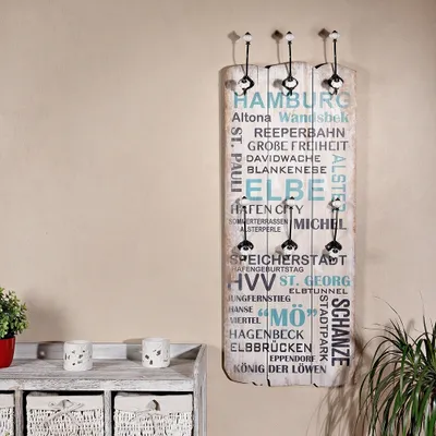 Produktbild von Mucola Szafa ścienna 100cm Garderobe mit 6 Kleiderhaken Shabby Chic Holz Garderobenpaneel - Spruch Hamburg