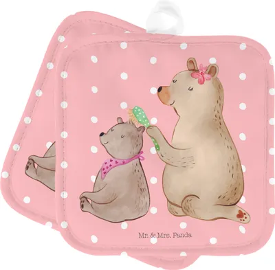 Produktbild von Mr. & Mrs. Panda Topflappen Bär Kind - Rot Pastell - Geschenk, Topfuntersetzer, Mutter, Papa, Mama, Muttertag, topfhalter, Kochlappen, Familie, Set, Ofenlappen