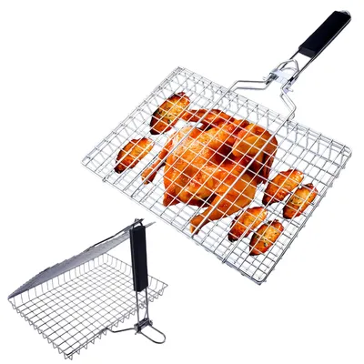Produktbild von BBQ-Grillkorb, tragbarer, zusammenklappbarer Grillkorb aus Edelstahl