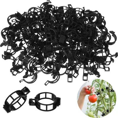 Produktbild von 100 Stück Secured Plastic Plant Clips,Kunststoff Tomatenclips,Pflanzenclips, Tomatenclips Verbinden,Pflanzenklammern Klein für Halten Garten Pflanzen Blumen Gemüsefrucht (Schwarz)