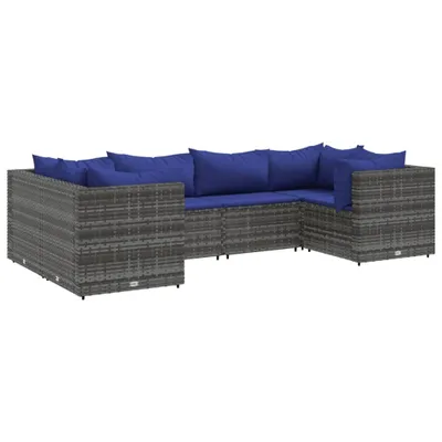 Produktbild von 6-tlg. Garten-Lounge-Set mit Kissen Grau Poly Rattan