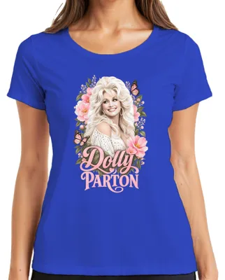 Zdjęcie produktu dla Dolly Parton, piosenkarka country, motyle, ikona Nashville, damska koszulka, niebieska, rozmiar L