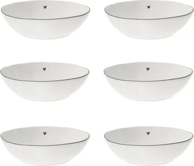 Produktbild von 6x Suppenteller Pastateller KLEINES HERZ weiß schwarz D 21cm Bastion Collections