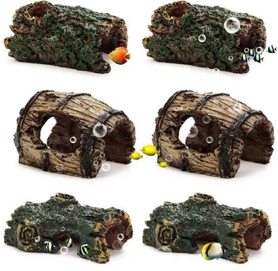 Produktbild von Aquarium Dekoration, 6-teiliges Aquarium Höhlen Set, Kammer Aquarium Grotte, Höhle Shrimps Versteck, hohlen Baumstamm zum Verstecken oder Lebensraum für Fische, Garnelen