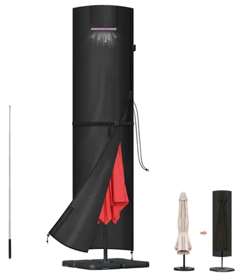 Productafbeelding van Beschermhoes voor zonnescherm, terraszonnehemel, afdekking met stang, 240x58/58 cm, waterdicht, winddicht, 420D Oxford, grijs