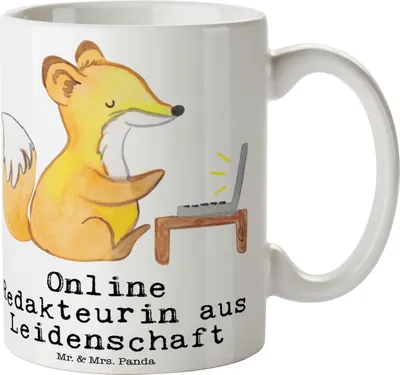 Produktbild von Mr. & Mrs. Panda Tasse Online Redakteurin Leidenschaft - Weiß - Geschenk, Kaffeebecher, Kaffeetasse, Teebecher, Pott, Teetasse