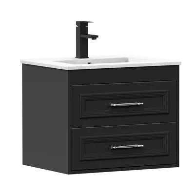 Produktbild von Puluomis Waschtische Badmöbel mit Keramikwaschbecken Set,. 60cm Waschtischunterschrank mit 2 Schubladen, Wasserhahn & Zubehör inklusive