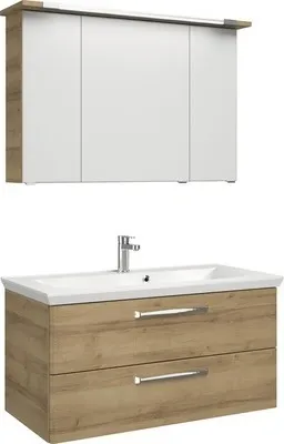 Produktbild von Pelipal Badmöbel-Set Kumba BxHxT 110 x 200 x 51 cm Frontfarbe eiche riviera mit Mineralguss-Waschtisch weiß 99.107022547