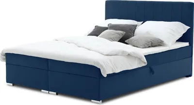 Produktbild von Boxspringbett Grenland 160x200 z Bonnell-Federkernmatratze und Topper - Kontinentalbett mit Stauraumbett und dekoratives Kopfteil - Farben zur Auswahl - STOFF Trinity 31 - Dunkelblau