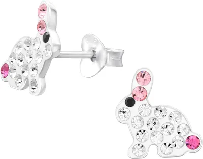 Produktbild von Kinder Ohrringe Ohrstecker 925 Sterling Silber Hase mit Kristallen