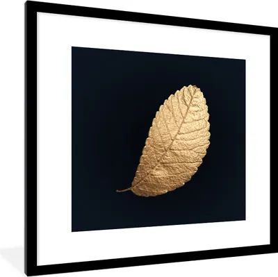 Produktbild von MuchoWow® MuchoWow® Gerahmtes Poster Gold - Blätter - Schwarz - Pflanzen - Luxus - Natur 40x40 cm - Poster mit zchwarzem Bilderrahmen - Poster - Plakat im Rahmen