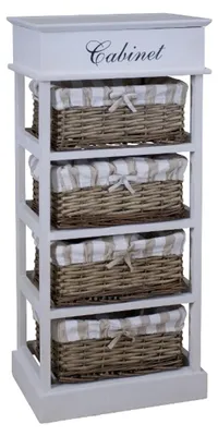 Image de Casa Padrino Commode de style rustique blanc / naturel 38 x 28 x H. 86 cm - Commode faite main avec 4 paniers en rotin