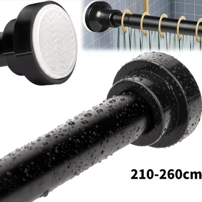 Produktbild von Universal Teleskopstange Edelstahl Ohne Bohren Duschvorhangstange, schwarz, 210-260cm