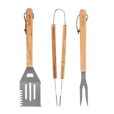 Produktbild von Grillbesteck, 3er-Set, Zubehör mit Holzgriffen