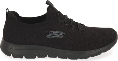 A black Skechers sneaker is shown from the side against a white background.