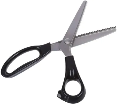 Produktbild von Zackenschere, Stoffschere, Zickzackschere für Hobbynäher, Edelstahl, professionelle Stoffschere, Papierschere, Bastelschere, schwarz