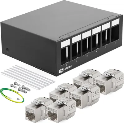 Produktbild von hb-digital Patch Panel 6 Port mit 6 x Keystone Module Cat 7 schwarz