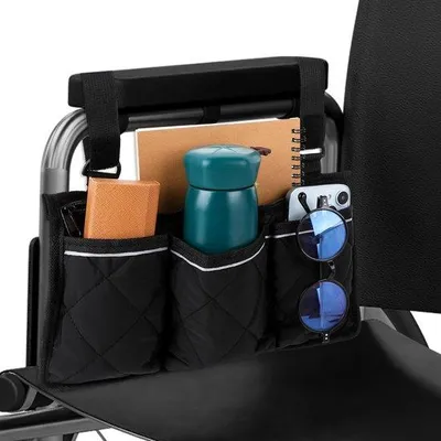 Productafbeelding van Tas voor rolstoel, waterdichte zijtassen met reflecterende strepen, geschikt voor rolstoelen, rollators en elektrische scooters (zwart)