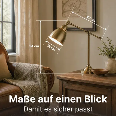 Zdjęcie produktu dla Lampa biurkowa z brązu, jednoźródłowa, z włącznikiem, ARTE LAMP. Wysięgnik, gwint E27, do 60W, idealna do biura i gabinetu. Wymiary: 47 x 18 x 54 cm, model A2054LT-1AB