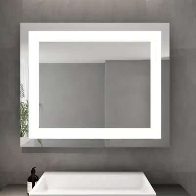 Produktbild von SONNI Badspiegel mit LED Beleuchtung energiesparend IP44 Kupfer/bleifreie Spiegel Mattiertes Lichtband(innen) Wandspiegel 60 x 50cm
