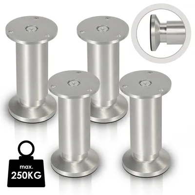 Image de TolleTour 4X Pieds de meuble Pieds de socle Pieds d'armoire Pieds de commode Lit Pied de socle Réglable-Aluminium-60mm