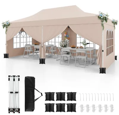 Produktbild von 3x6m Beige Pop-Up-Pavillon mit abnehmbaren Seitenwänden