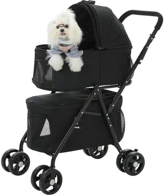 Immagine prodotto di Carrelli pieghevoli per cani - Passeggini per cani - Passeggini con copertura - Ampia borsa portaoggetti - Nero