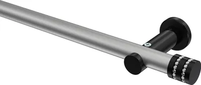 Produktbild von Interdeco Gardinenstange / Vorhangstange Silbergrau / Schwarz, Typ Platon Estana (Glitzerkappe) ohne Ringe, 20 mm Ø 1-läufig, 220 cm