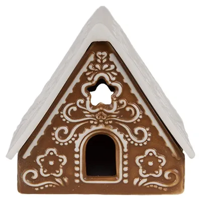 Produktbild von Clayre & Eef Teelichthalter Lebkuchenhaus 8x8x8 cm Braun Porzellan