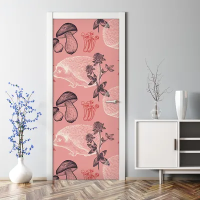 Produktbild von Dekorative Türtapete selbstklebend Klebefolie Türposter Waldpflanzen rosa 70 x 200 cm