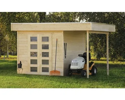 Obrázek produktu pro Dřevěný zahradní domek SKAN HOLZ Venlo 2 přírodní 380 x 250 cm vč. přístřešku