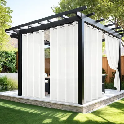 Imagen del producto de Elzusha - Cortinas exteriores impermeables con ojales, 2 paneles, color blanco