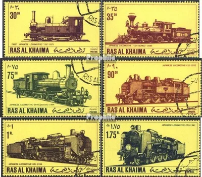 Produktbild von Briefmarken Ras al Chaima 1971 Mi 554A-559A (kompl.Ausg.) gestempelt Japanische Lokomotiven