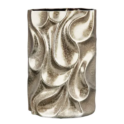 Image de Gilde Vase, "Relief", Keramik, silberfarben, VE 2, L. 10 cm, B. 17 cm, H. 26.5 cm 28985 4063387289853