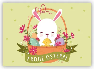 Produktbild von 4x Süße Osterkarte mit Häschen im Osterkorb: Frohe Ostern - zum Osterfest