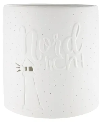 Immagine prodotto di Gilde Tischleuchte, "Nordlicht", Leuchtturmmotiv, Schriftzug, Porzellan, weiß, VE 1, L. 10 cm, B. 17 cm, H. 20.5 cm 32315 4063387323151